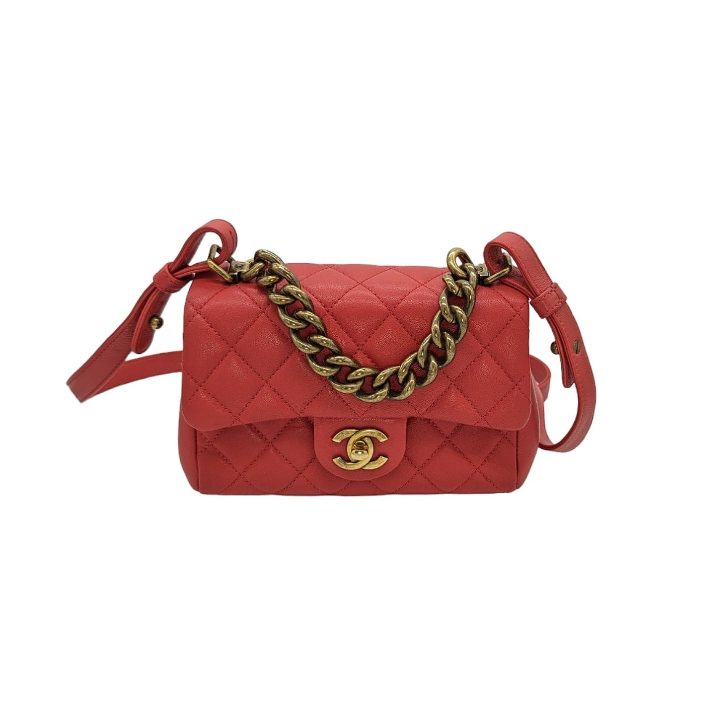 Chanel Shiny Sheepskin Quilted Mini Trapezio Flap Red