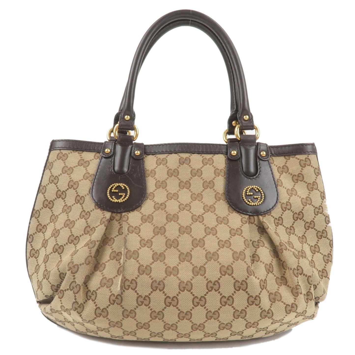 GUCCI Scarlett GG Canvas Leather Tote Bag Beige Brown 269953