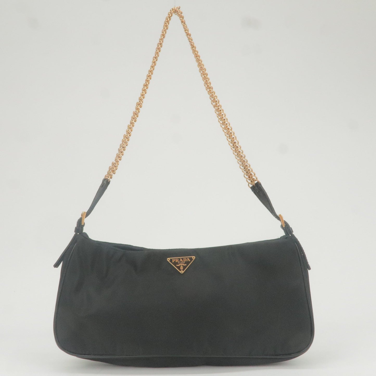 Prada Nylon Chain Shoulder Bag Rose Gold NERO Black 1BB903