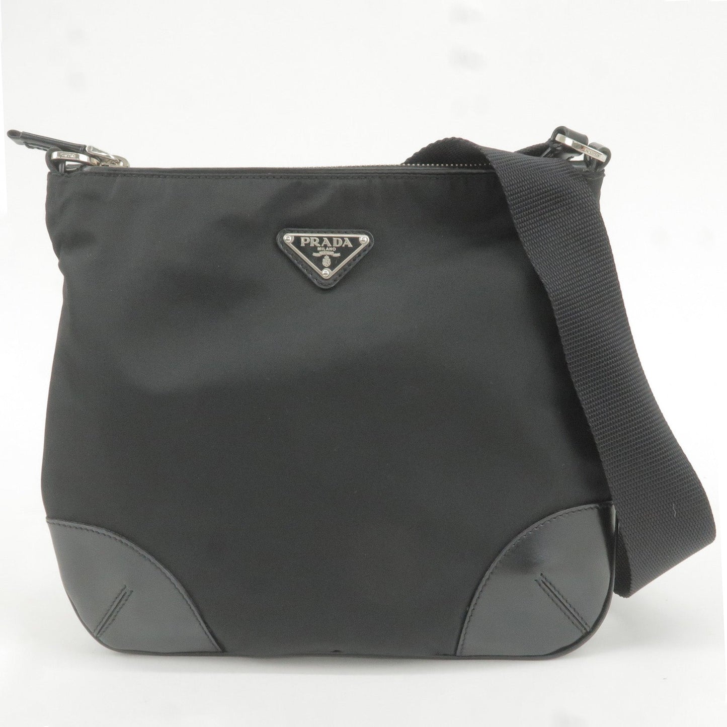 Prada Logo Nylon Leather Shoulder Bag NERO Black