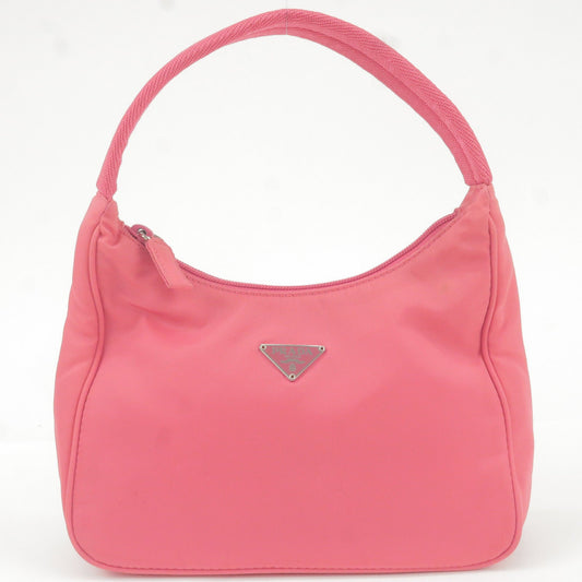 Prada Logo Nylon Canvas Hand Bag Pouch Purse Pink MV519