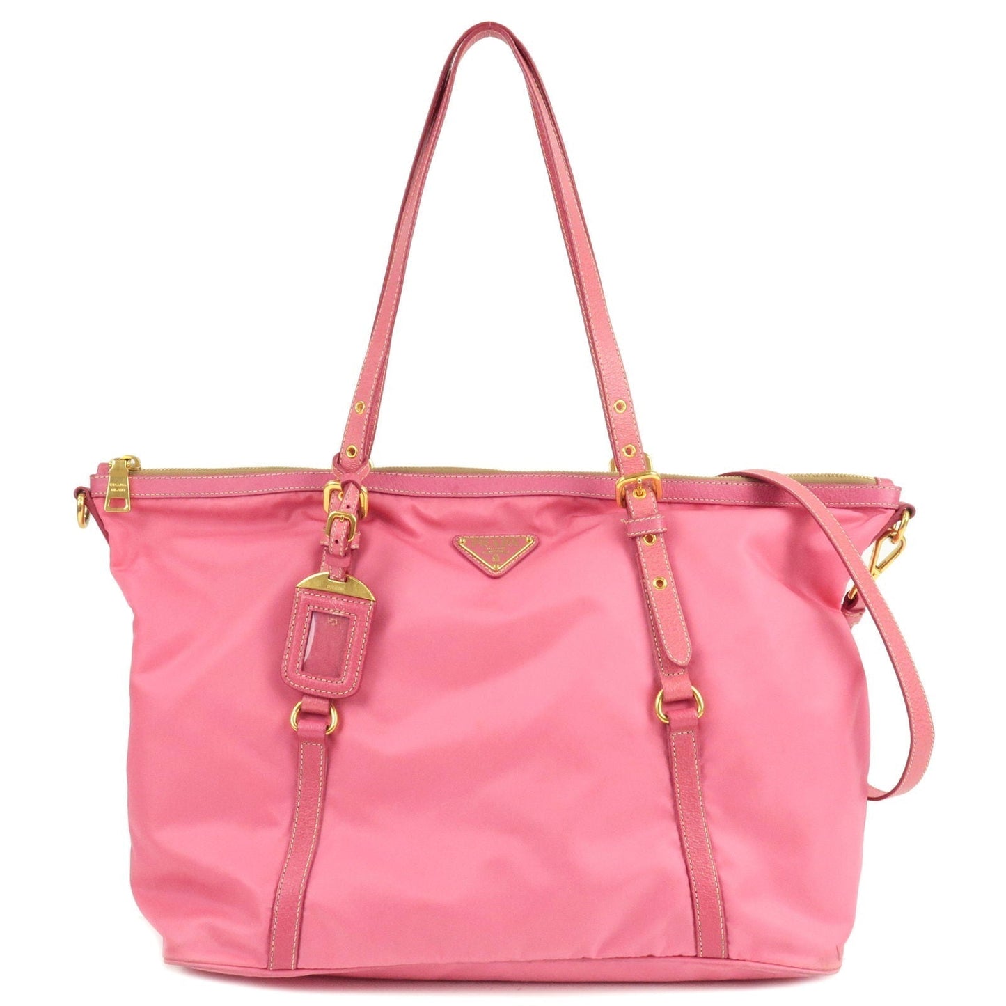 Prada Logo Nylon Leather 2Way Bag Tote Bag Hand Bag Pink