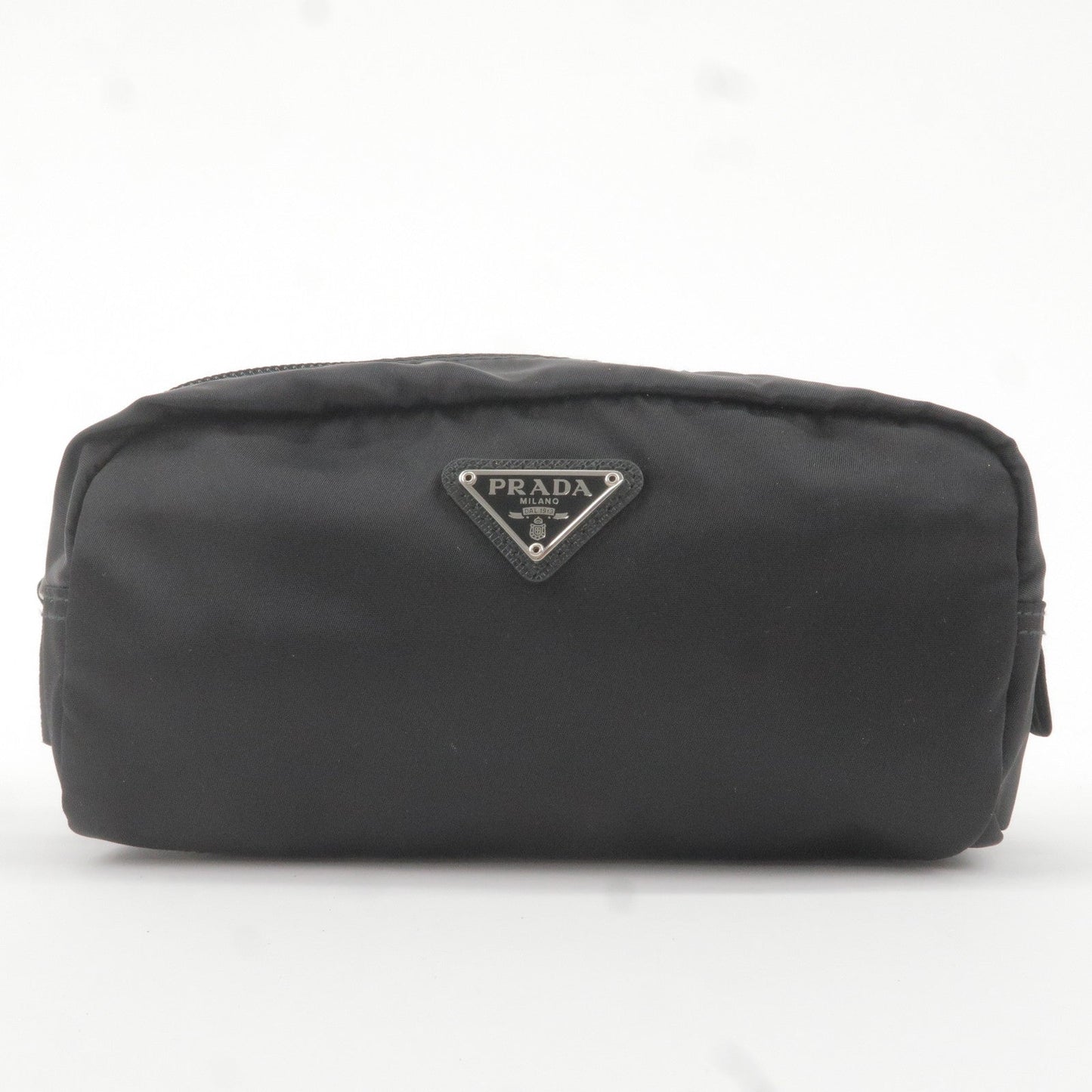 Prada Logo Nylon Leather Pouch Clutch Bag NERO Black 1NA350