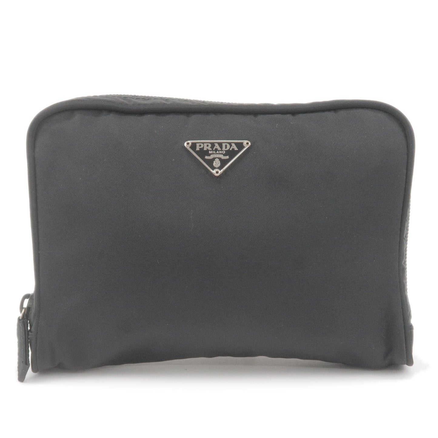 Prada Logo Nylon Cosmetic Pouch Clutch Bag NERO Black