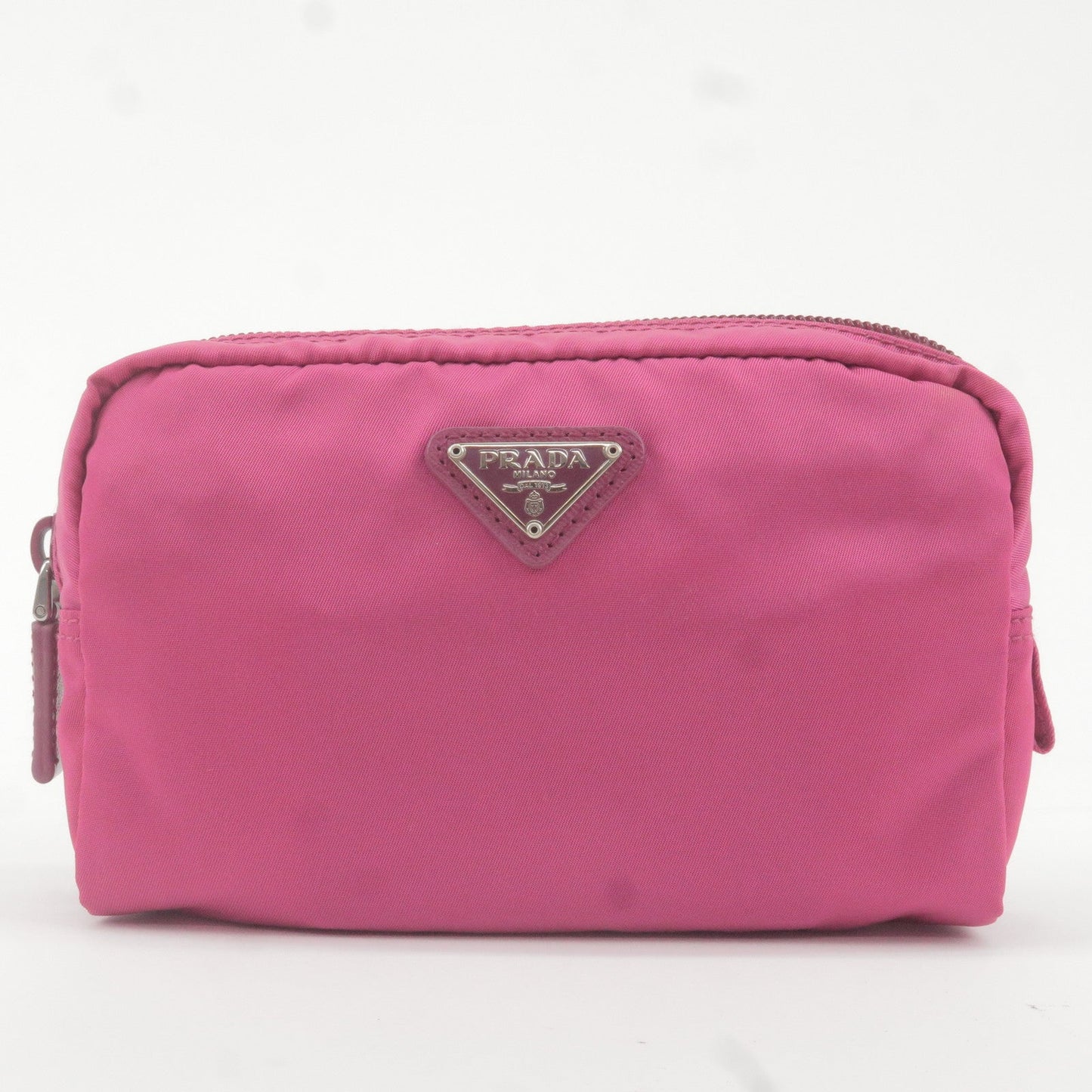 Prada Logo Nylon Leather Pouch Cosmetic Bag Pink 1N0021