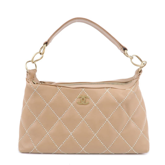 CHANEL Wild Stich Lambskin Shoulder Bag Hand Bag Beige A20663