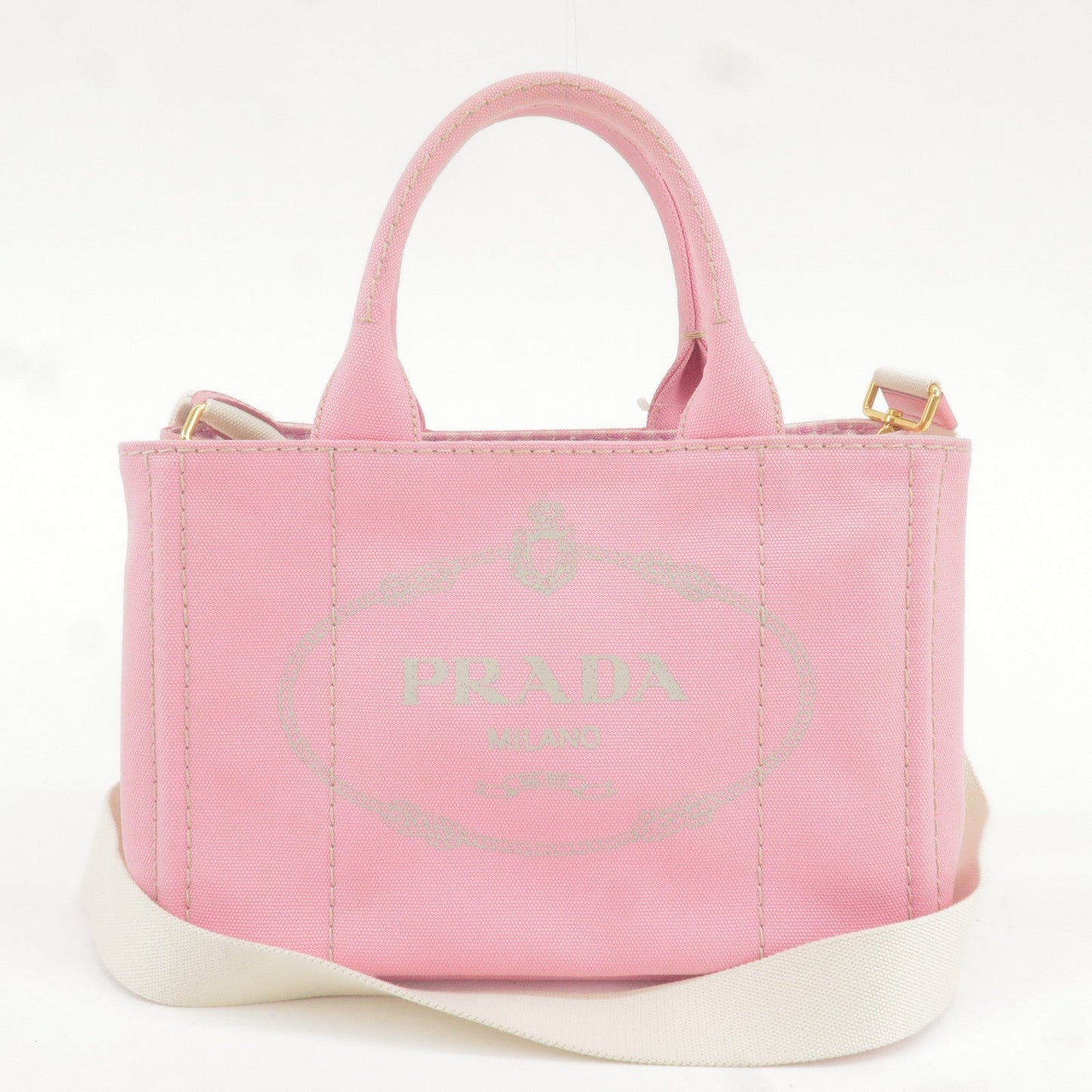 Prada Canapa Mini Canvas 2Way Bag Shoulder Bag Pink 1BG439