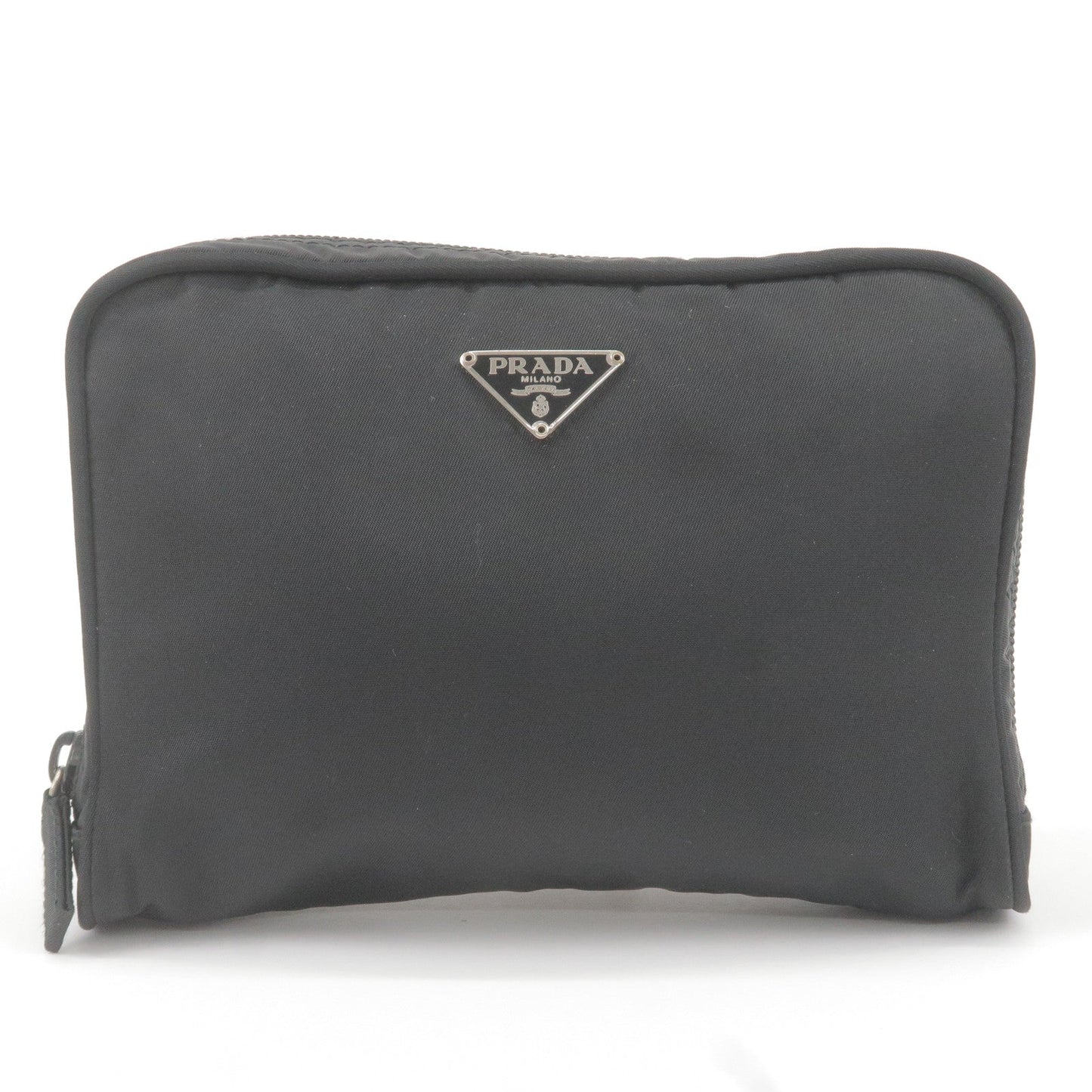 Prada Logo Nylon Cosmetic Pouch Clutch Bag NERO Black