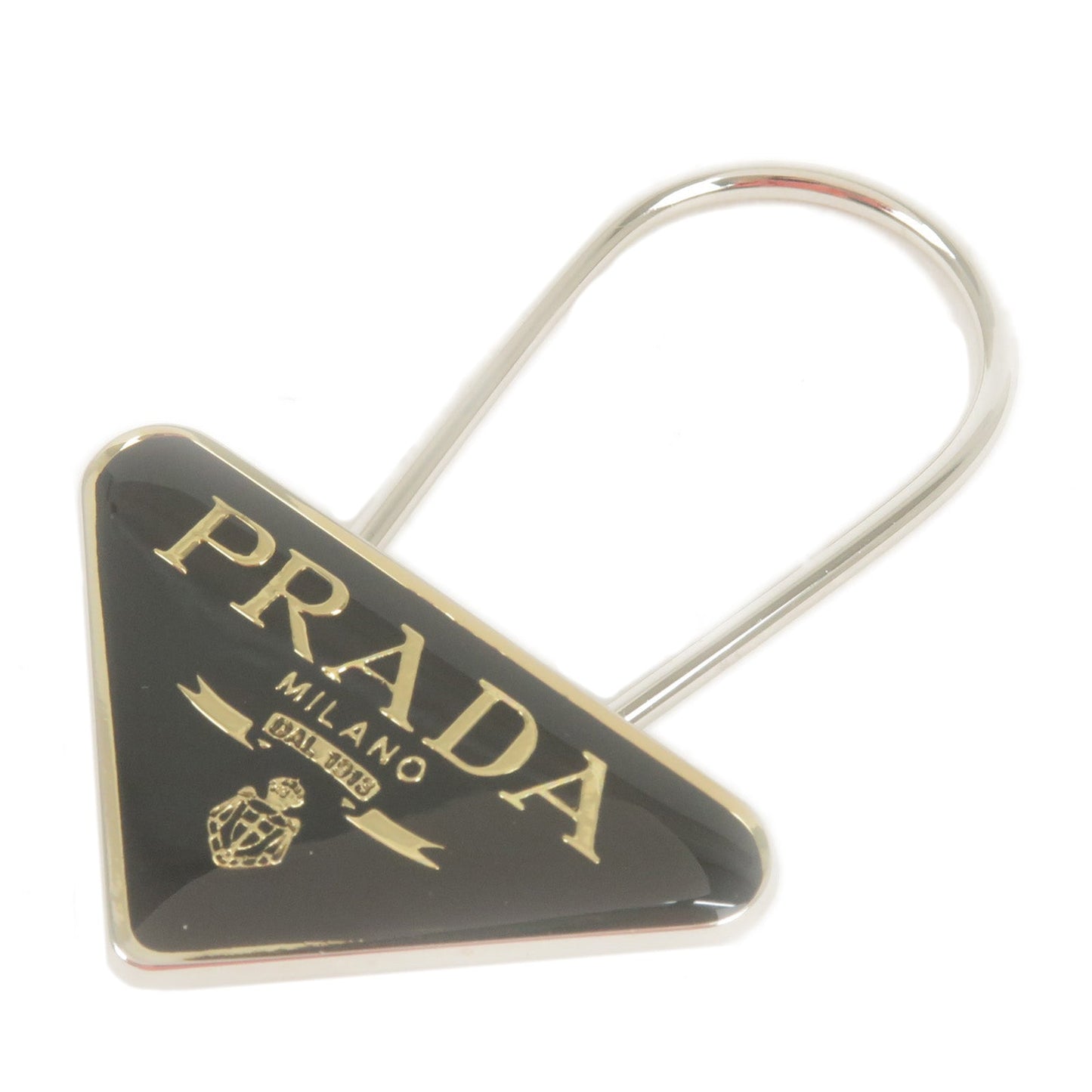 Prada Triangle Logo Key Charm Bag Accessory Black Silver M285