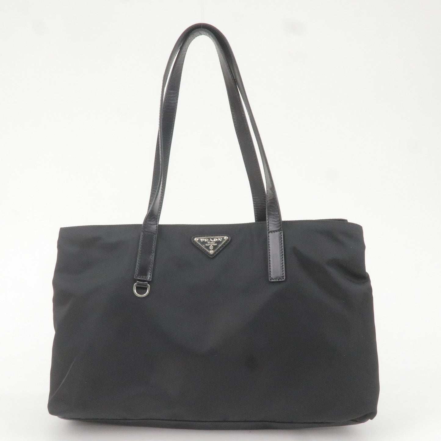 Prada Logo Nylon Leather Tote Bag Hand Bag Black