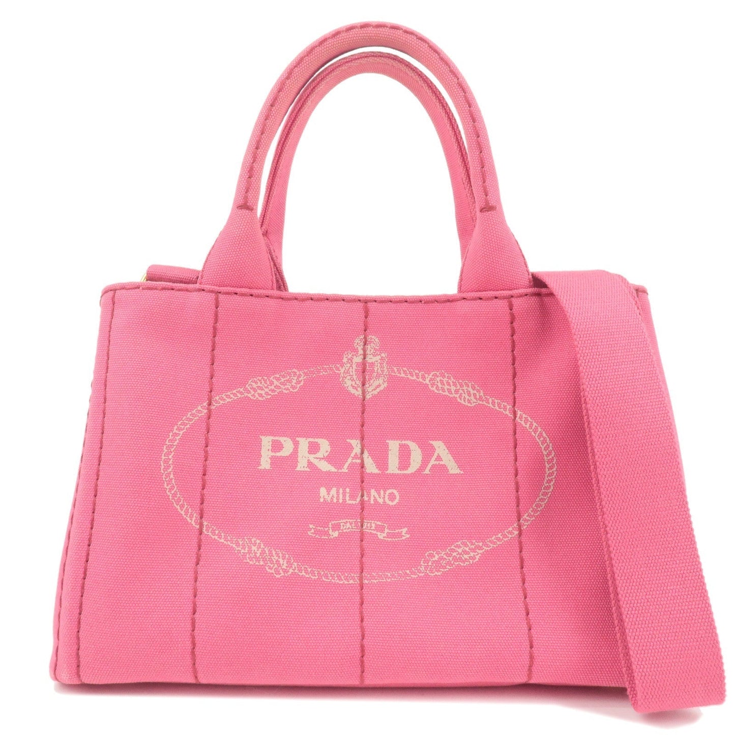 Prada Logo Canapa Mini Canvas 2Way Tote Bag Pink 1BG439