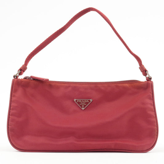 Prada Logo Nylon Hand Bag Shoulder Bag Pouch Purse Red