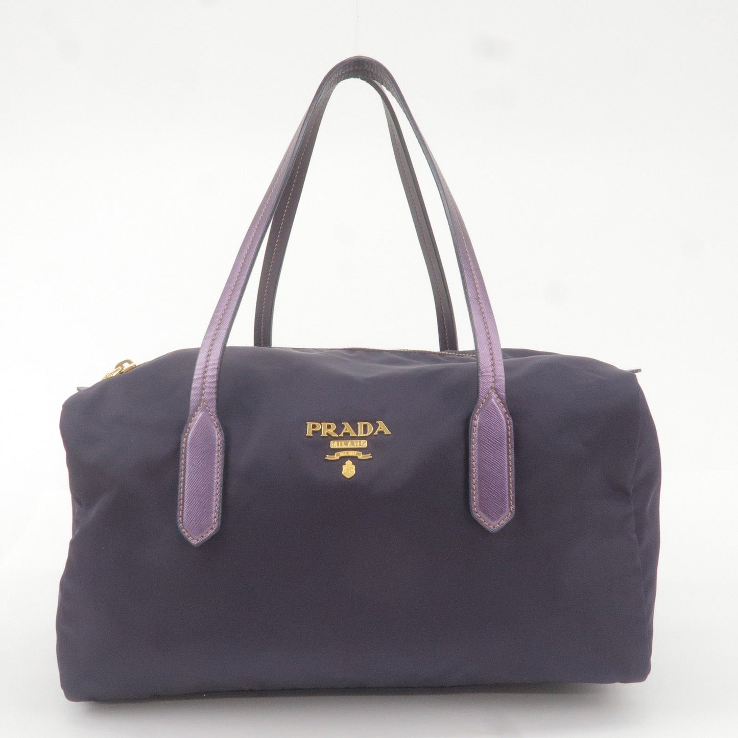 Prada Nylon Leather Boston Bag Shoulder Bag Purple BL0567