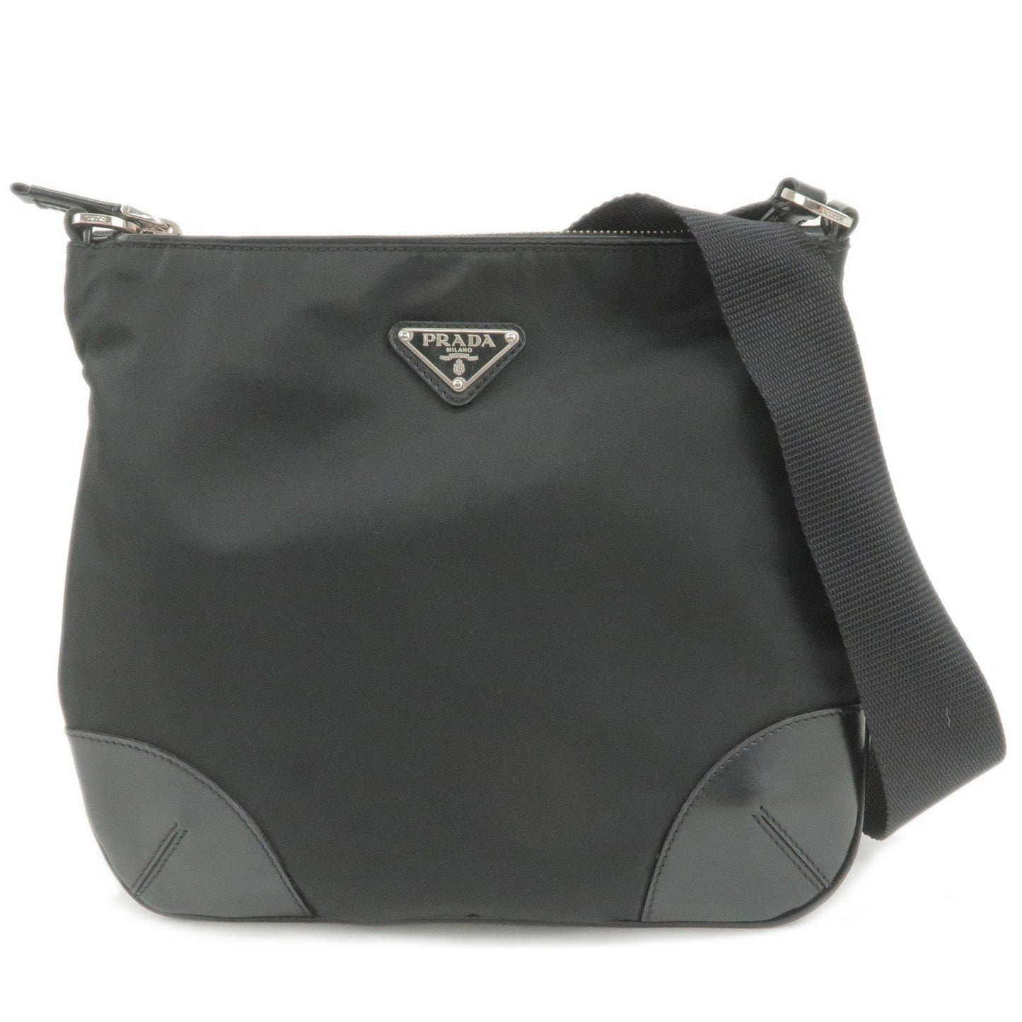 Prada Logo Nylon Leather Shoulder Bag NERO Black