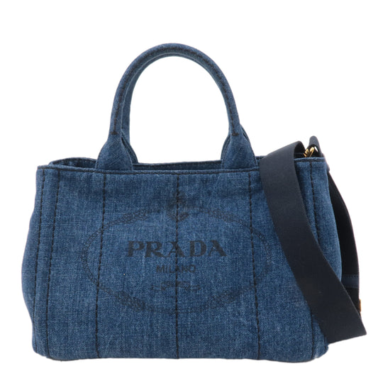 Prada Denim Canapa Mini Canvas 2Way Tote Bag Hand Bag Navy 1BG439