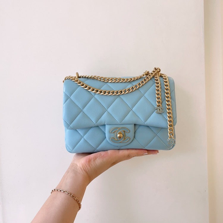 Chanel 2022 Mini Pearl Crush Flap Bag, Blue