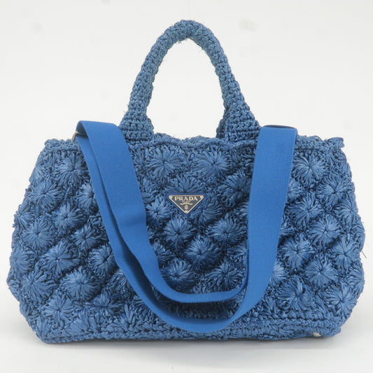 Prada Raffia Canapa 2Way Bag Hand Bag Shoulder Bag Blue BN2888