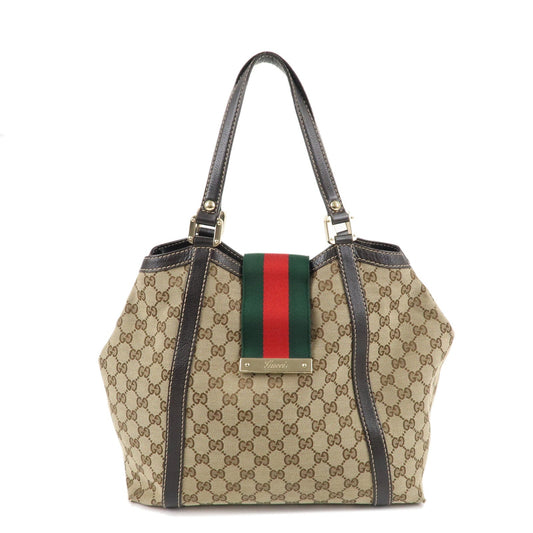 GUCCI Sherry GG Canvas Leather Tote Hand Bag Beige 233607