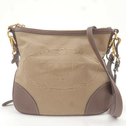 Prada Logo Jacquard Leather Shoulder Bag Beige Brown BT867A