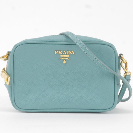 Prada Vitello Daino Leather Shoulder Bag Purse Light Blue 1BC073