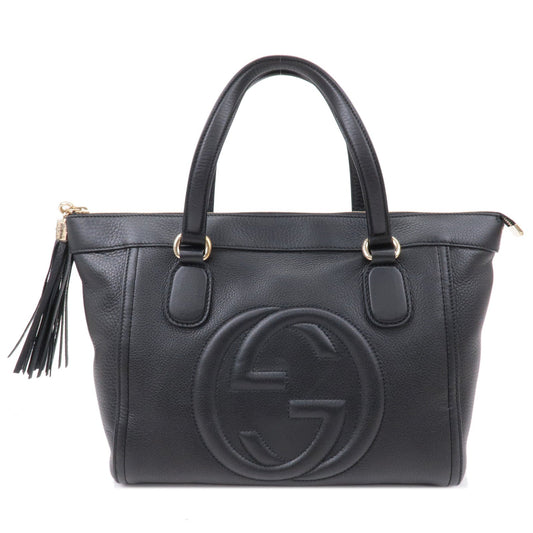 GUCCI SOHO Interlocking Leather Tote Bag Noir Black 282307