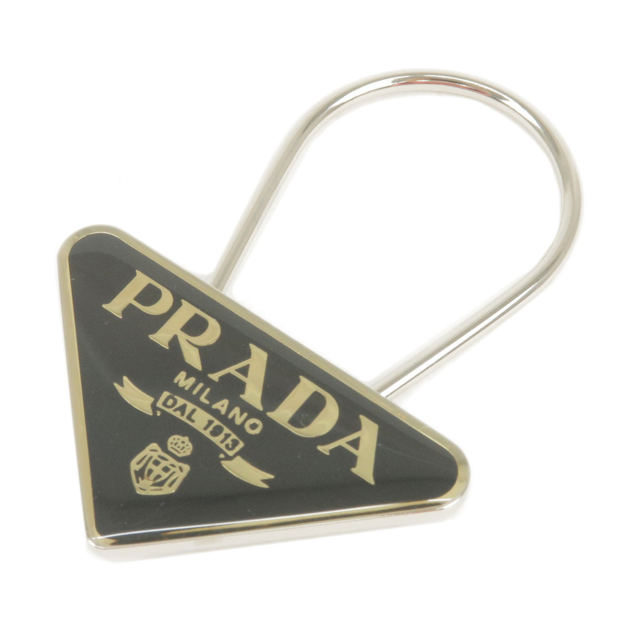 Prada Triangle Logo Key Charm Bag Accessory Black Silver M285