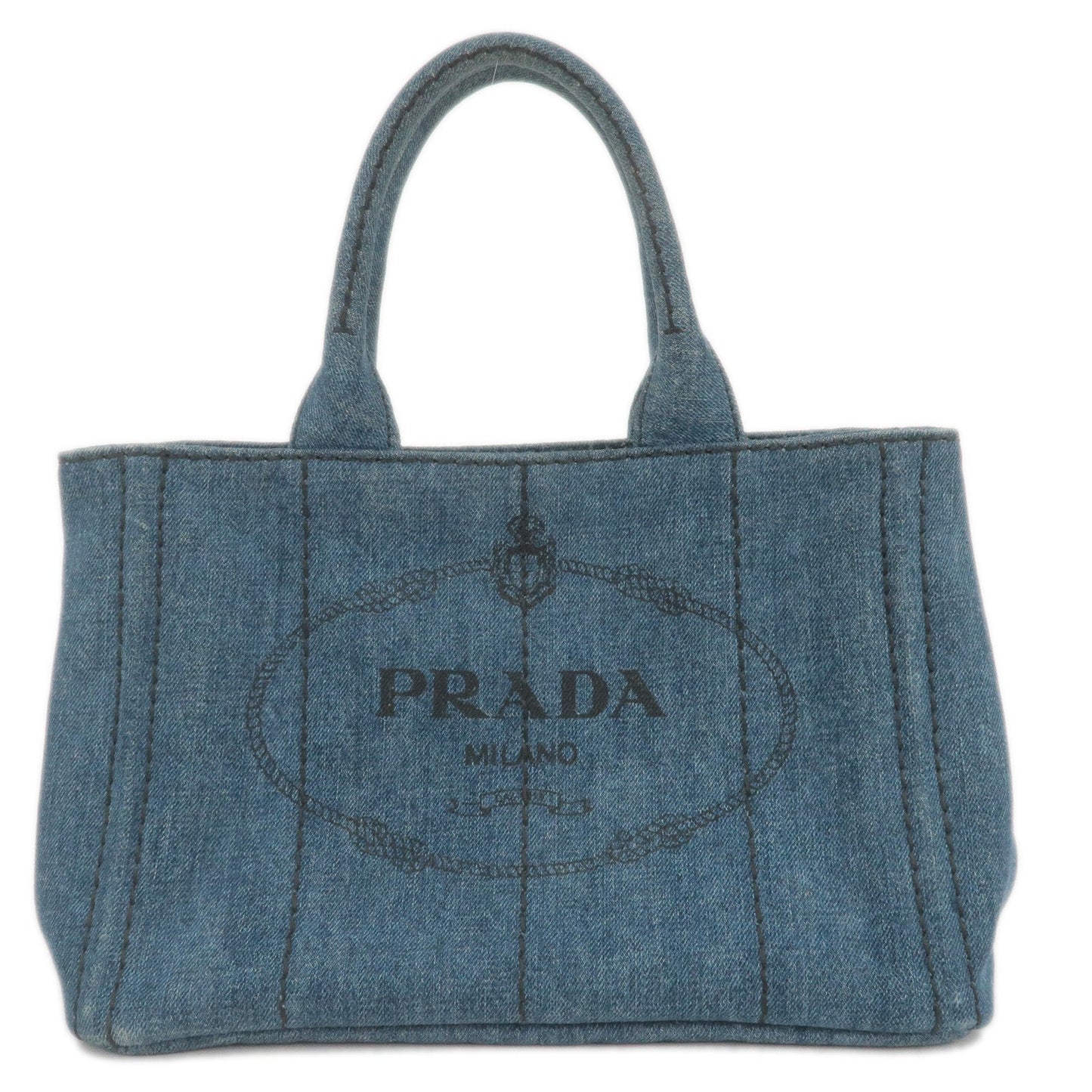 Prada Logo Denim Canapa Mini Hand Bag Tote Bag Blue 1BG439