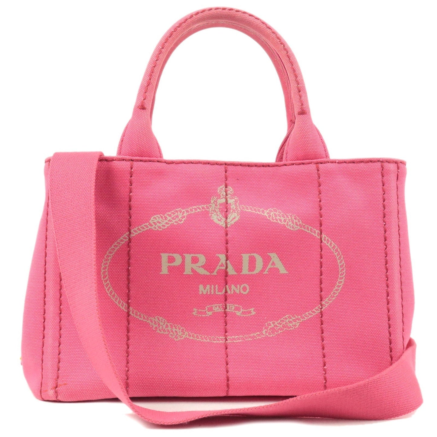 Prada Canapa Mini Canvas 2Way Tote Bag Pink 1BG439