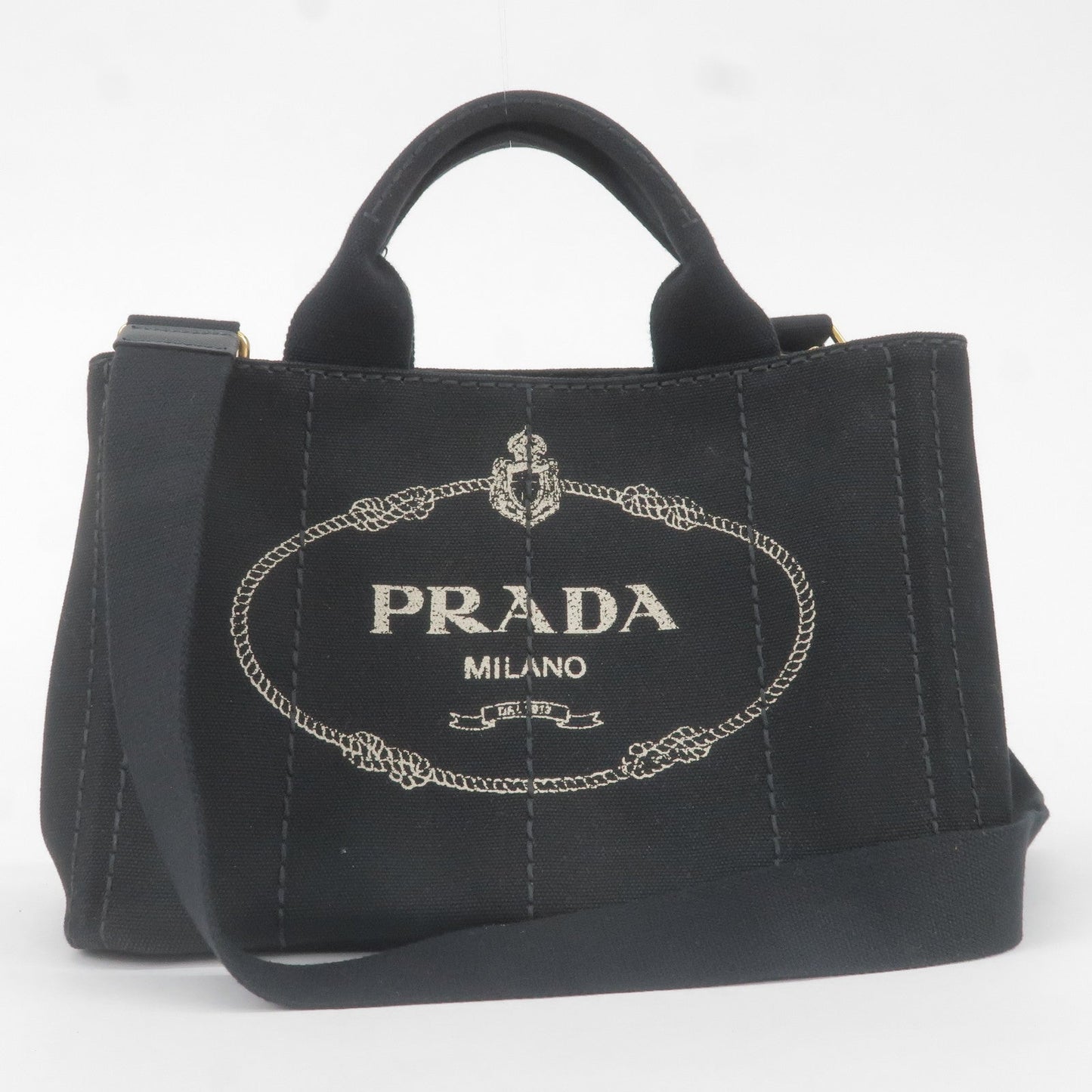 Prada Canapa Mini Canvas 2Way Bag Shoulder Bag Black B2439G