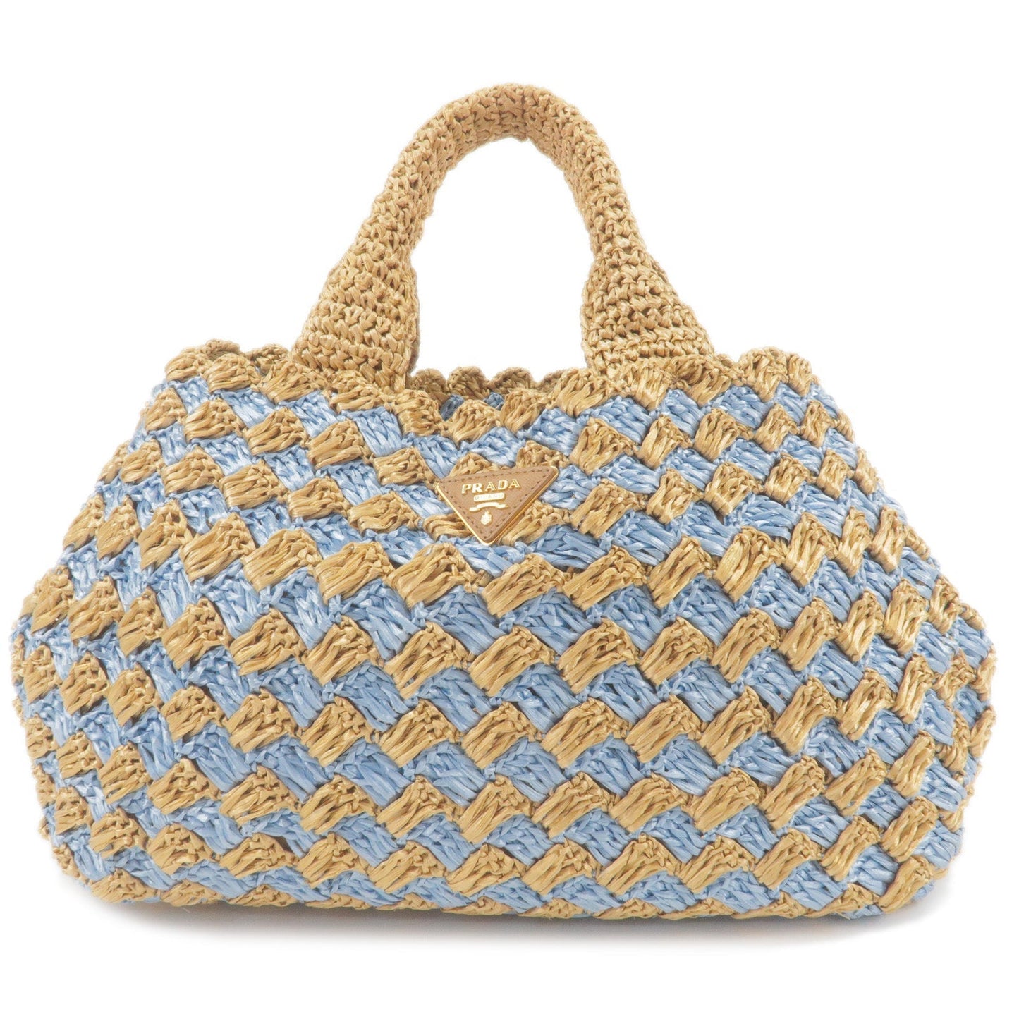 Prada Raffia Crochet Canapa Tote Bag Blue Beige BN2303