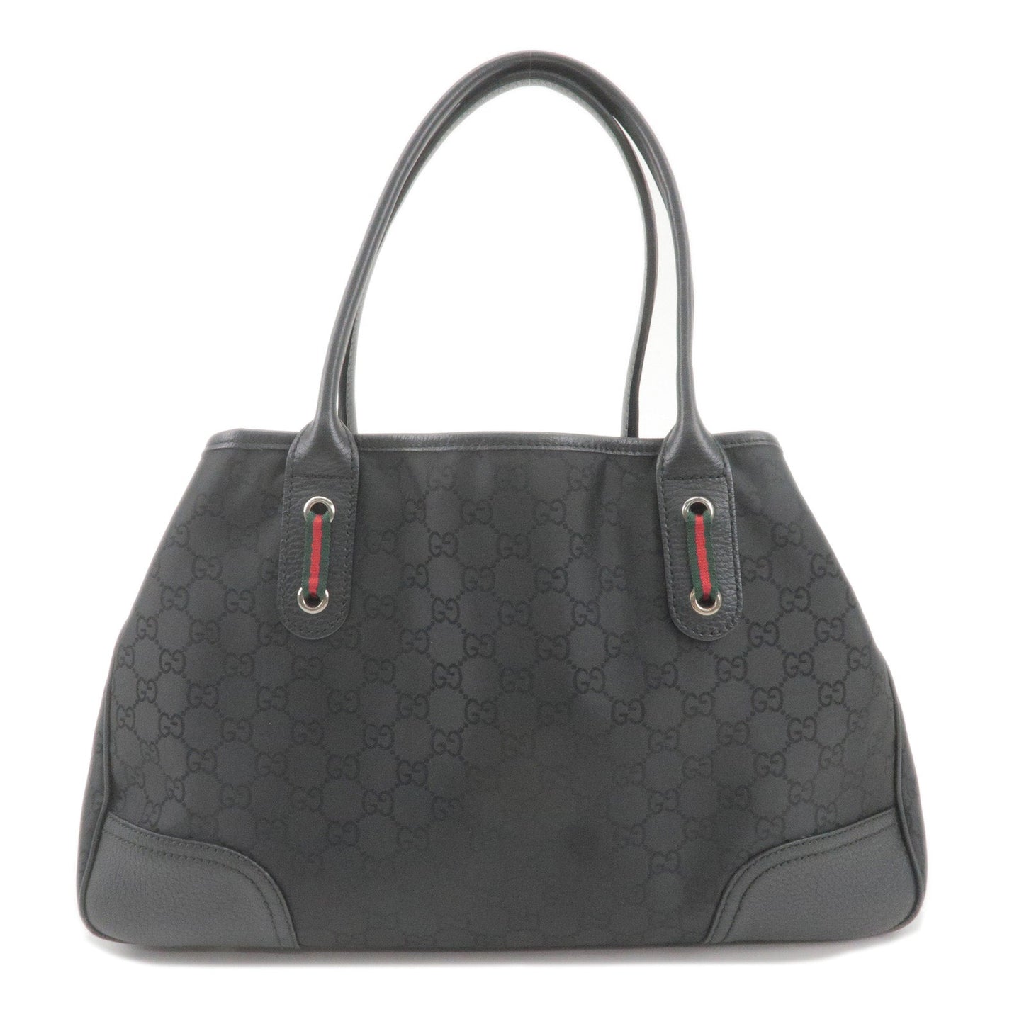 GUCCI Sherry GG Nylon Leather Tote Bag Hand Bag Black 293592