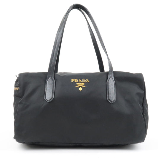 Prada Logo Nylon Leather Boston Bag Hand Bag Black BL0567