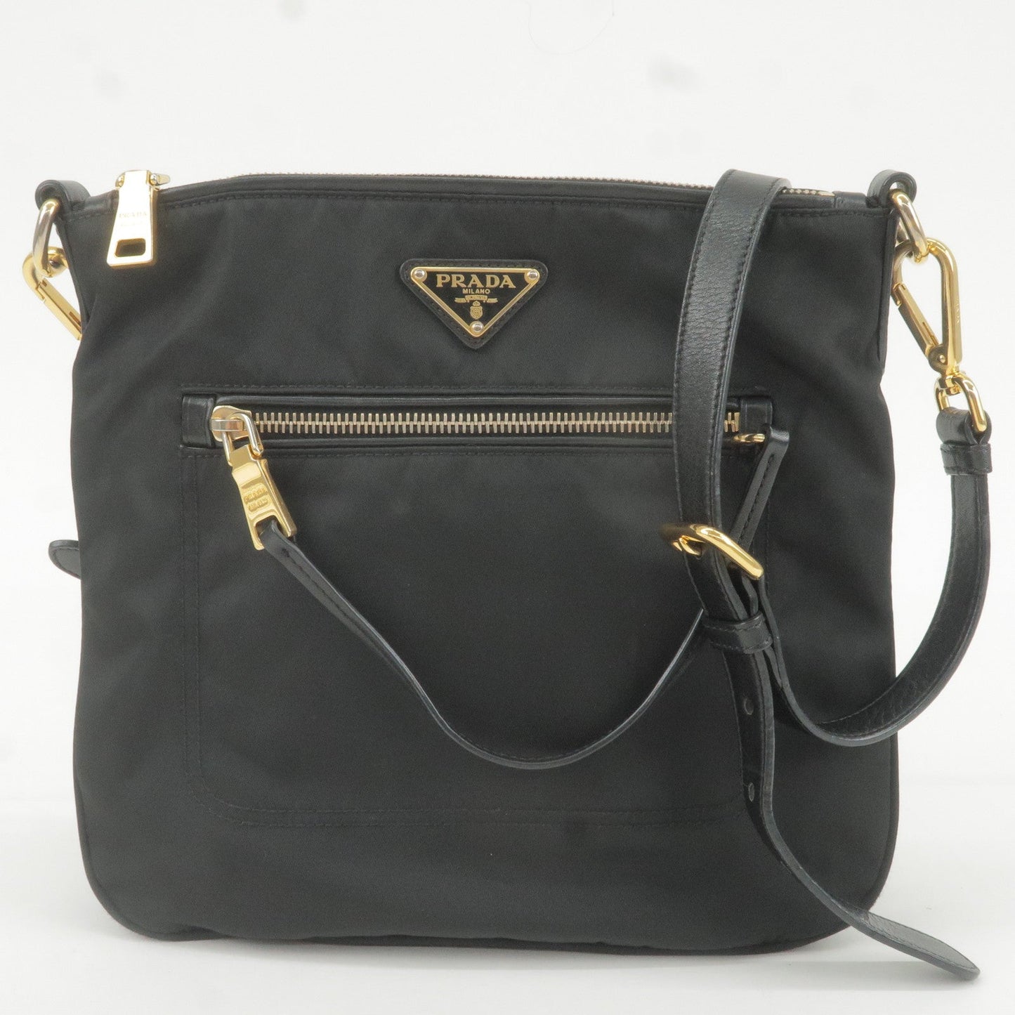 Prada Logo Nylon Leather Shoulder Bag Crossbody Bag Black BT0711