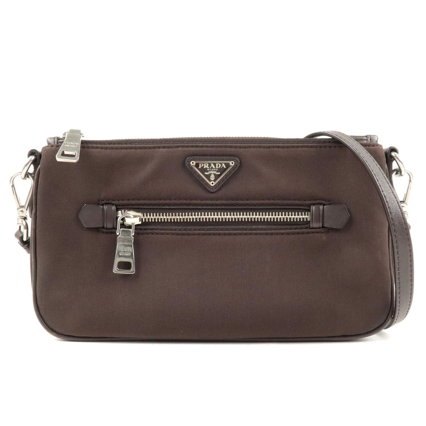 Prada Nylon Leather Shoulder Bag Pouch Brown