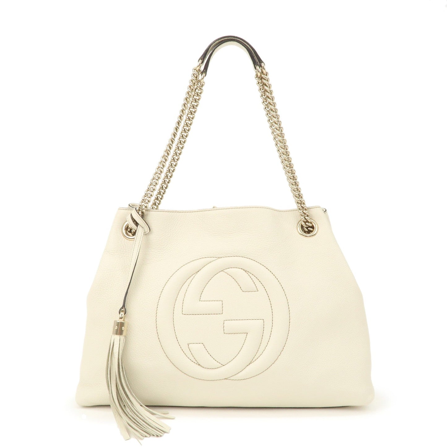 GUCCI SOHO Leather Chain Shoulder Bag Tote Bag White 308982