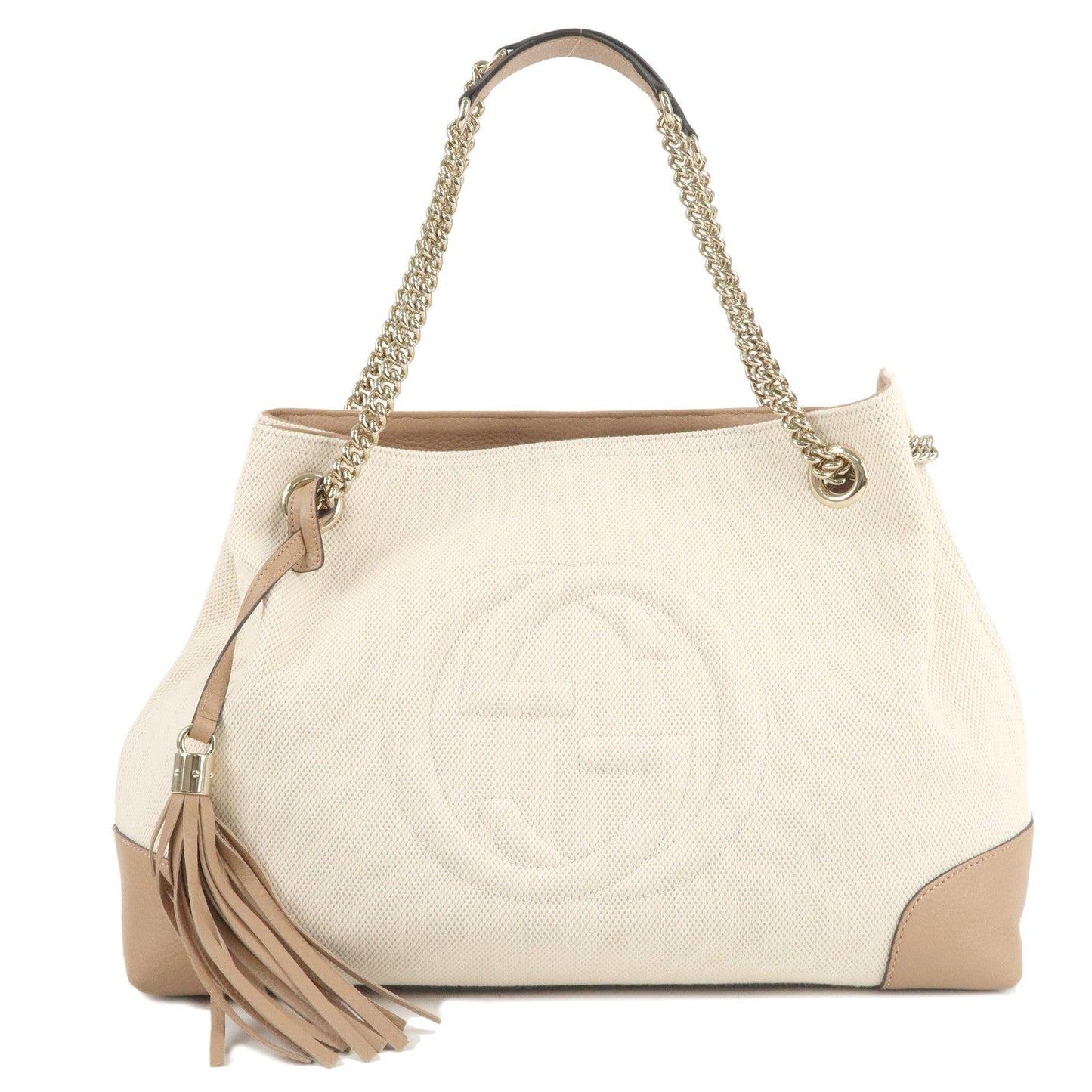 GUCCI SOHO Leather Chain Shoulder Bag Tote Bag Ivory Beige 308982