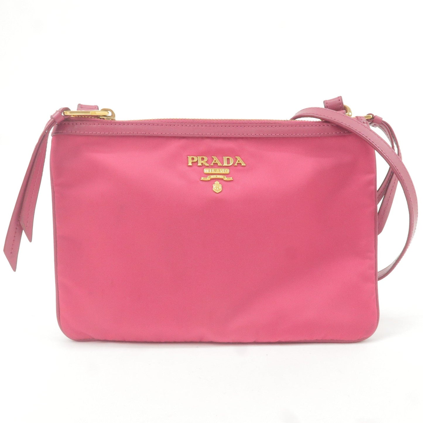 Prada Logo Nylon Leather Shoulder Bag Pink 1BH046