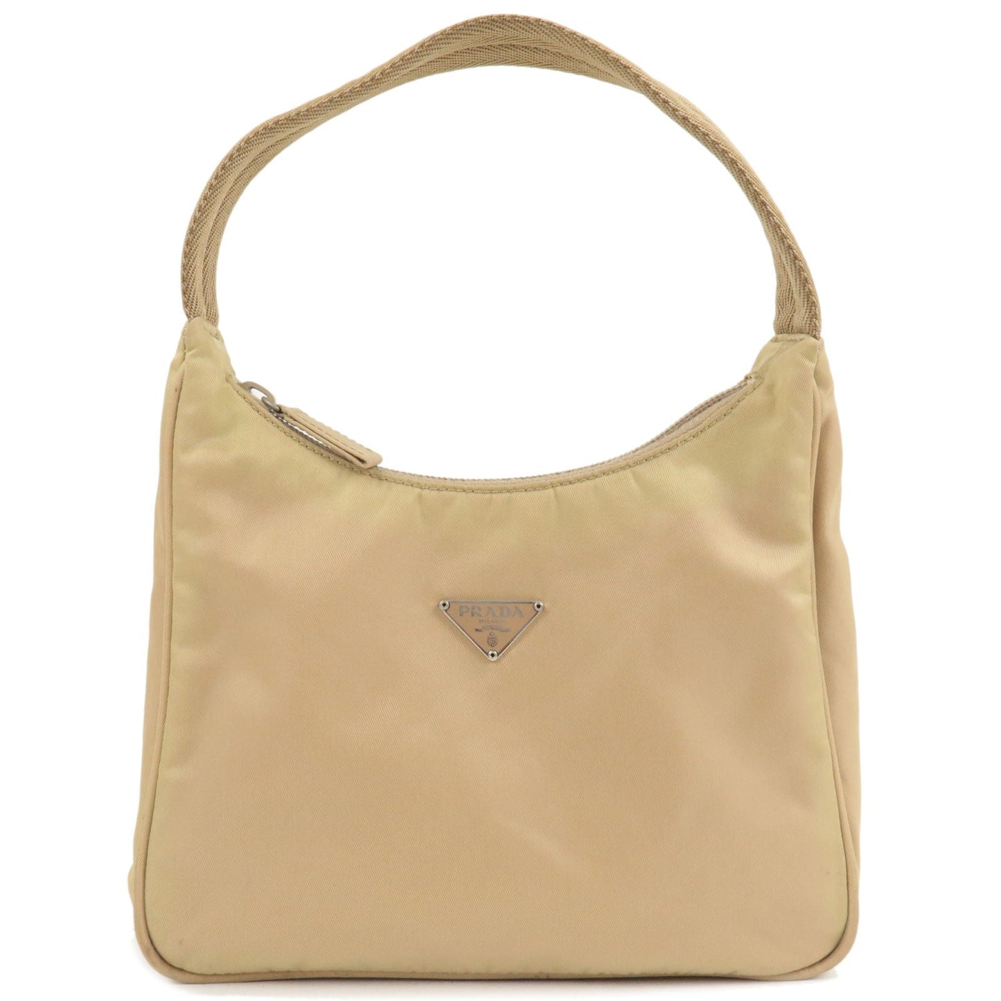 Prada Logo Nylon Hand Bag Pouch Beige