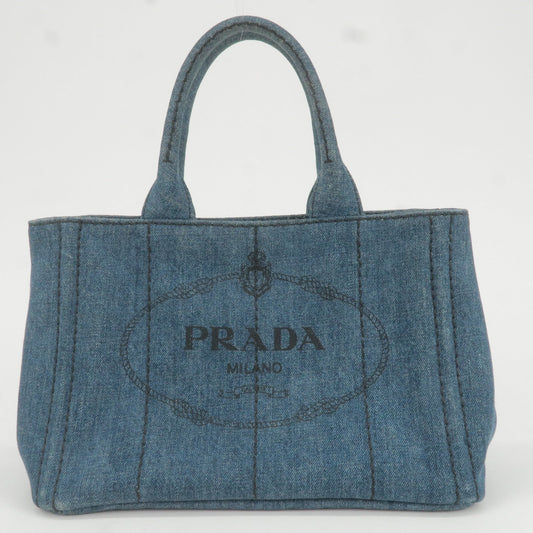 Prada Logo Denim Canapa Mini Hand Bag Tote Bag Blue 1BG439