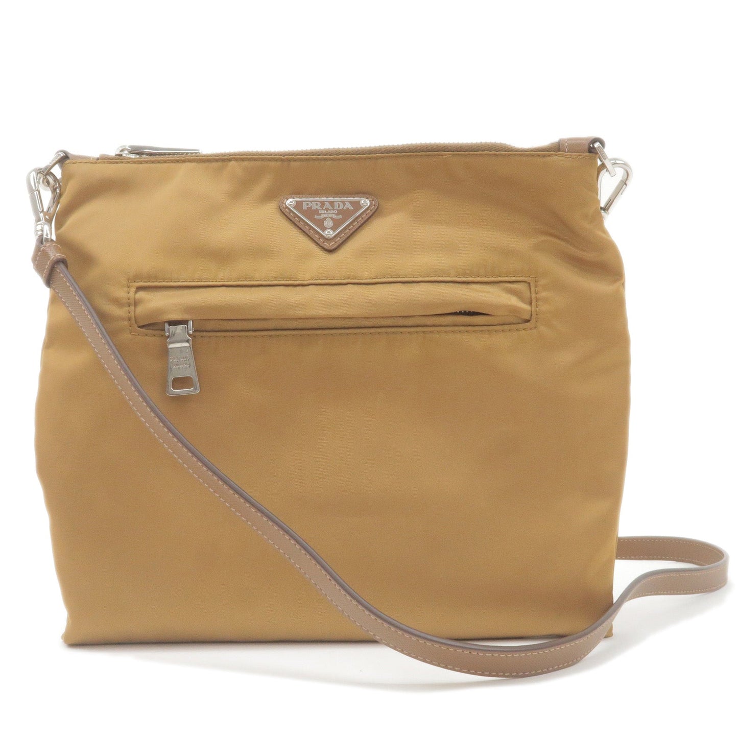 Prada Logo Nylon Leather Shoulder Bag Crossbody Bag Brown