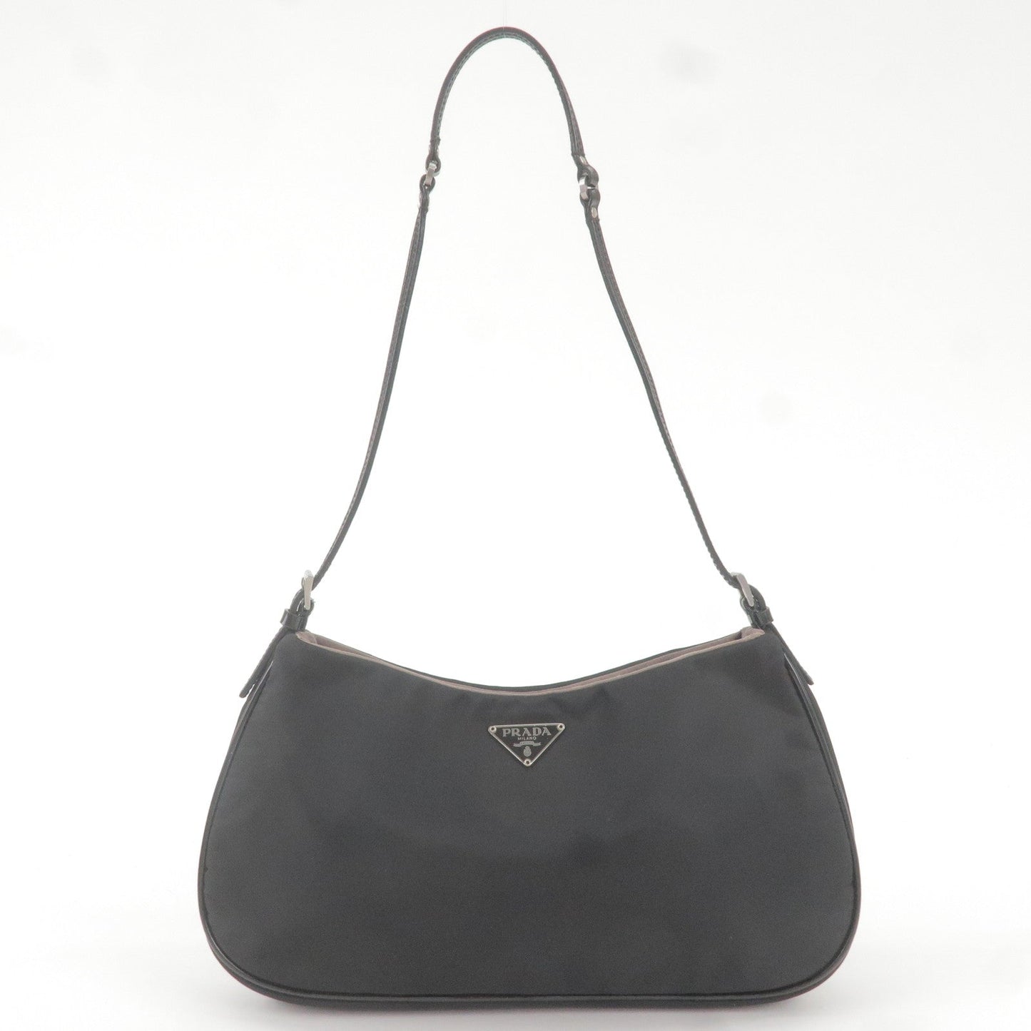 Prada Logo Nylon Enamel Shoulder Bag Purse Hand Bag Black