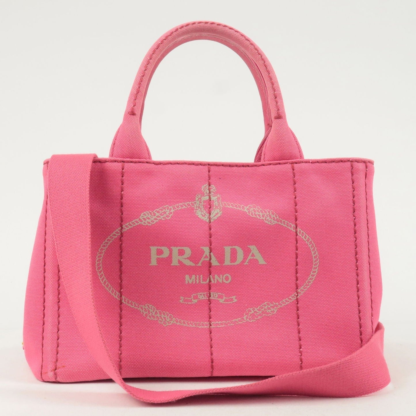 Prada Canapa Mini Canvas 2Way Tote Bag Pink 1BG439