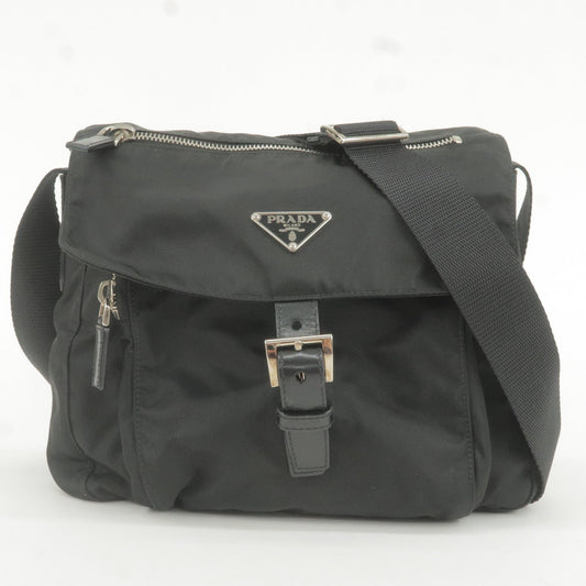 Prada Logo Nylon Leather Shoulder Bag Hand Bag Black BT8994