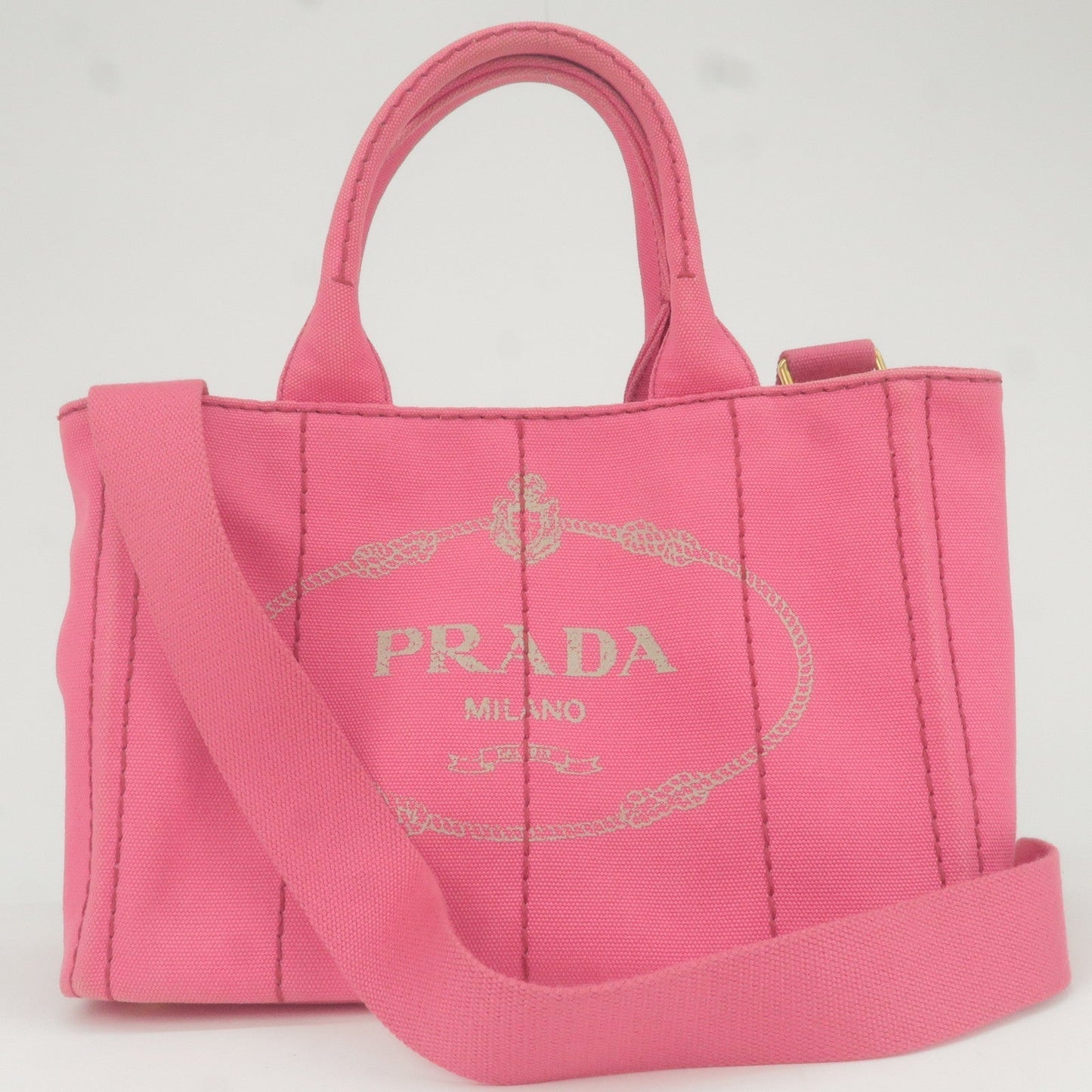 Prada Canapa Mini Canvas 2Way Bag Shoulder Bag Pink 1BG439