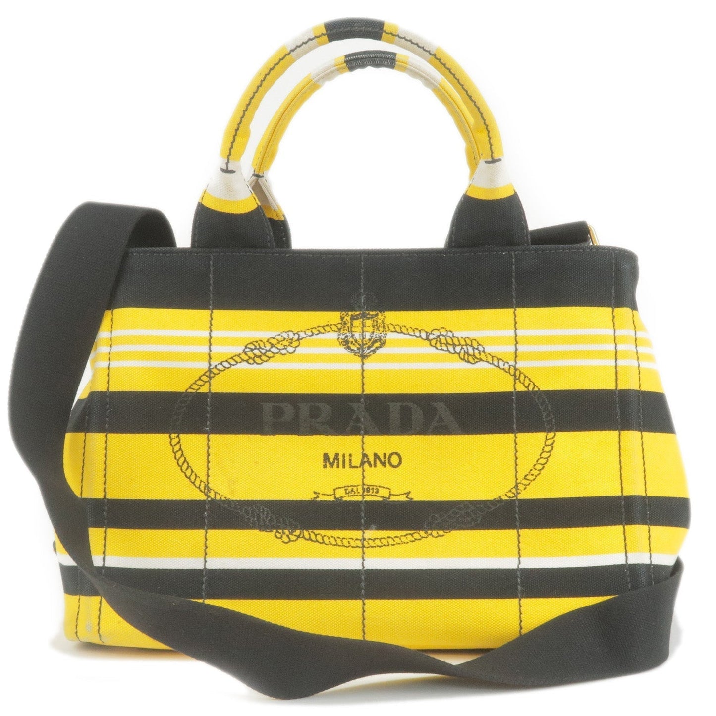 Prada Canapa Mini Canvas 2Way Bag Shoulder Bag Yellow Black B2439B