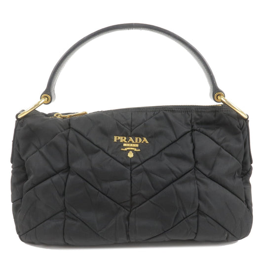 Prada Logo Nylon Enamel Shoulder Bag Hand Bag Black BR3774