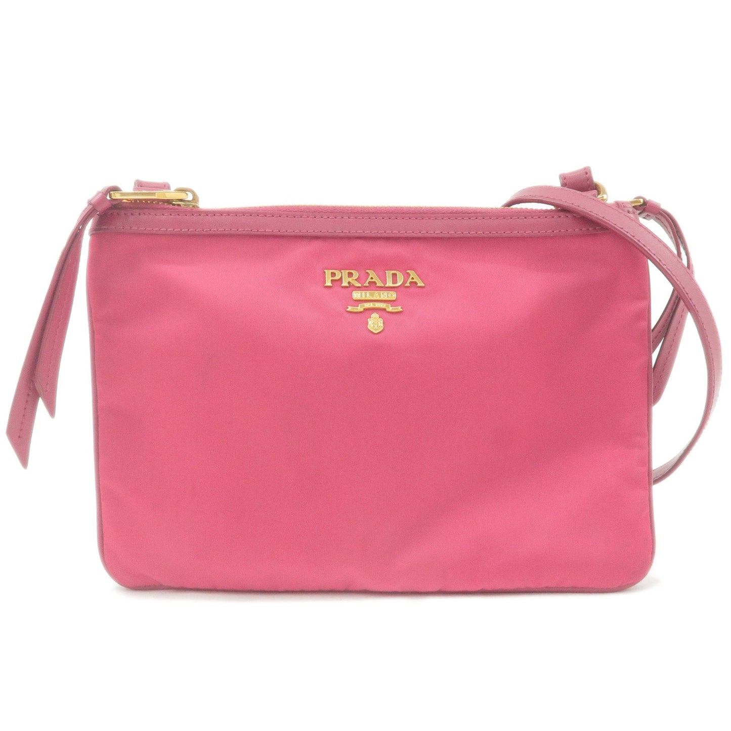 Prada Logo Nylon Leather Shoulder Bag Pink 1BH046