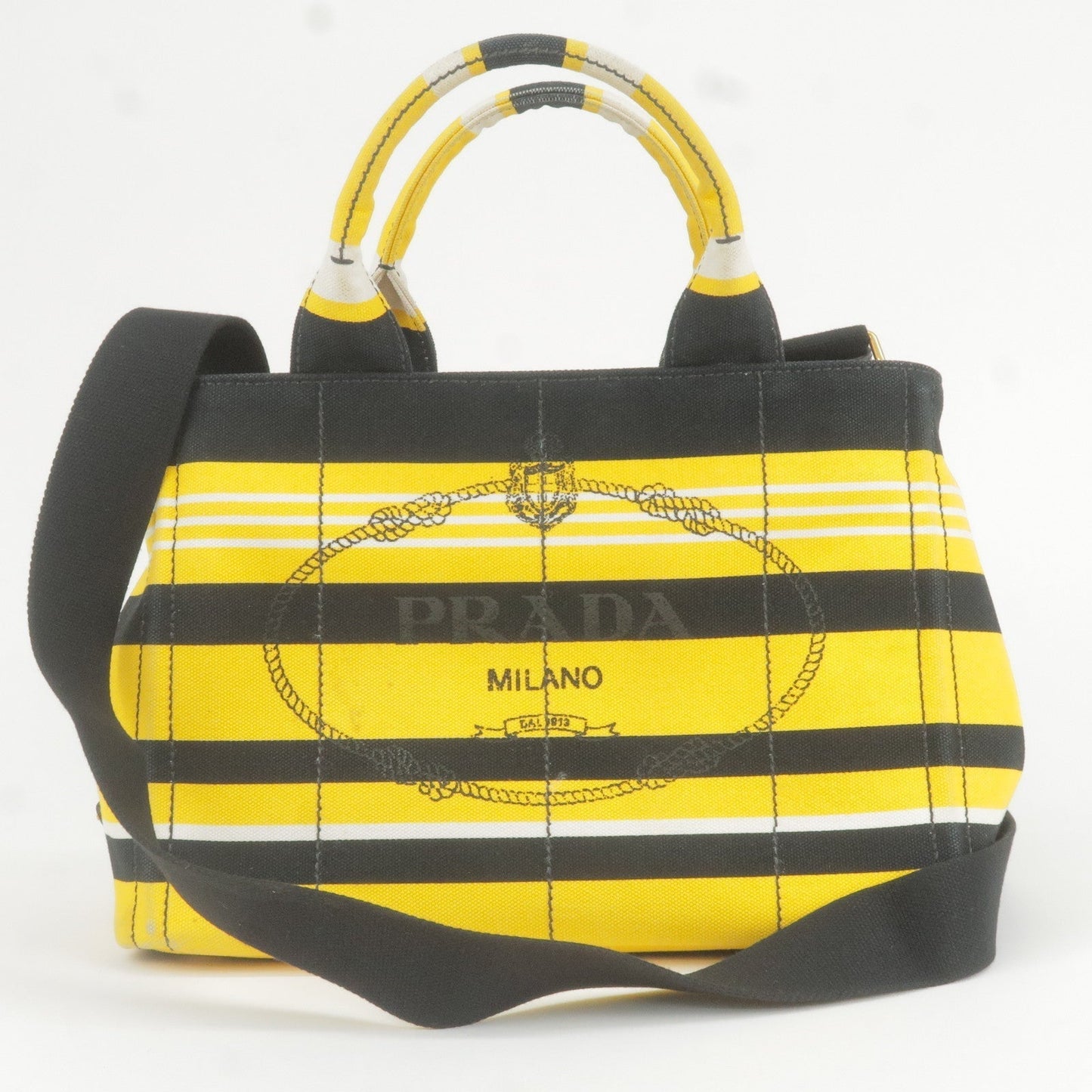 Prada Canapa Mini Canvas 2Way Bag Shoulder Bag Yellow Black B2439B