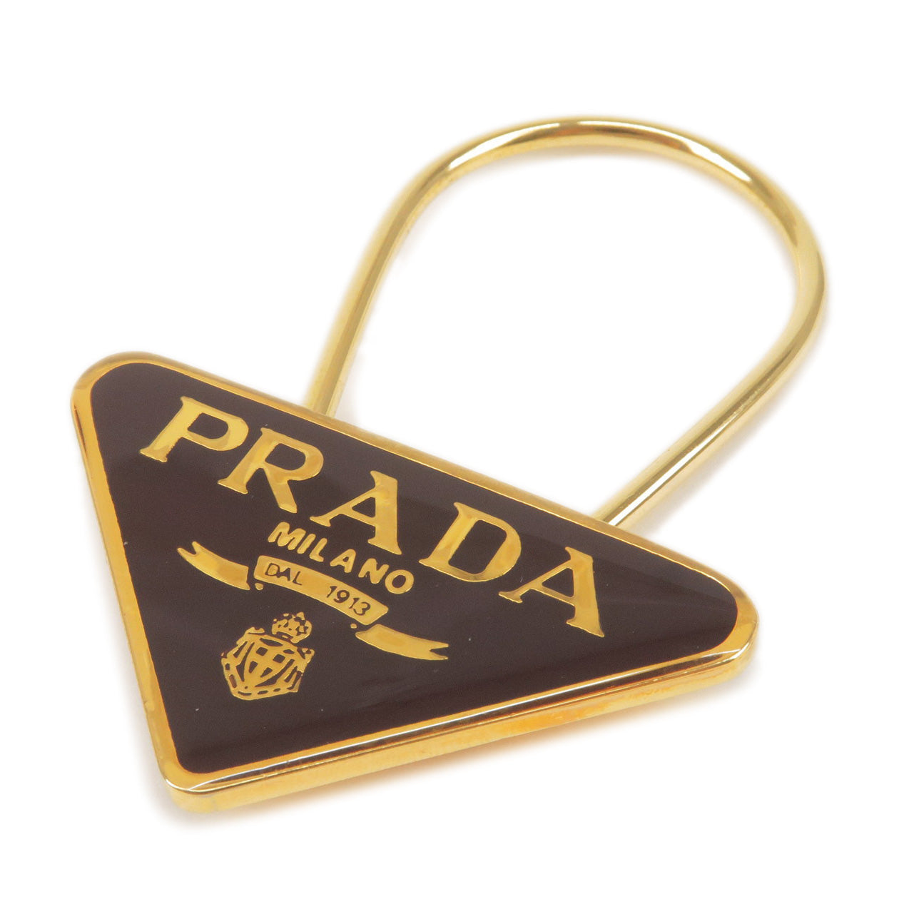 Prada Metal Triangle Logo Key Chain Bag Charm M285 Brown Gold