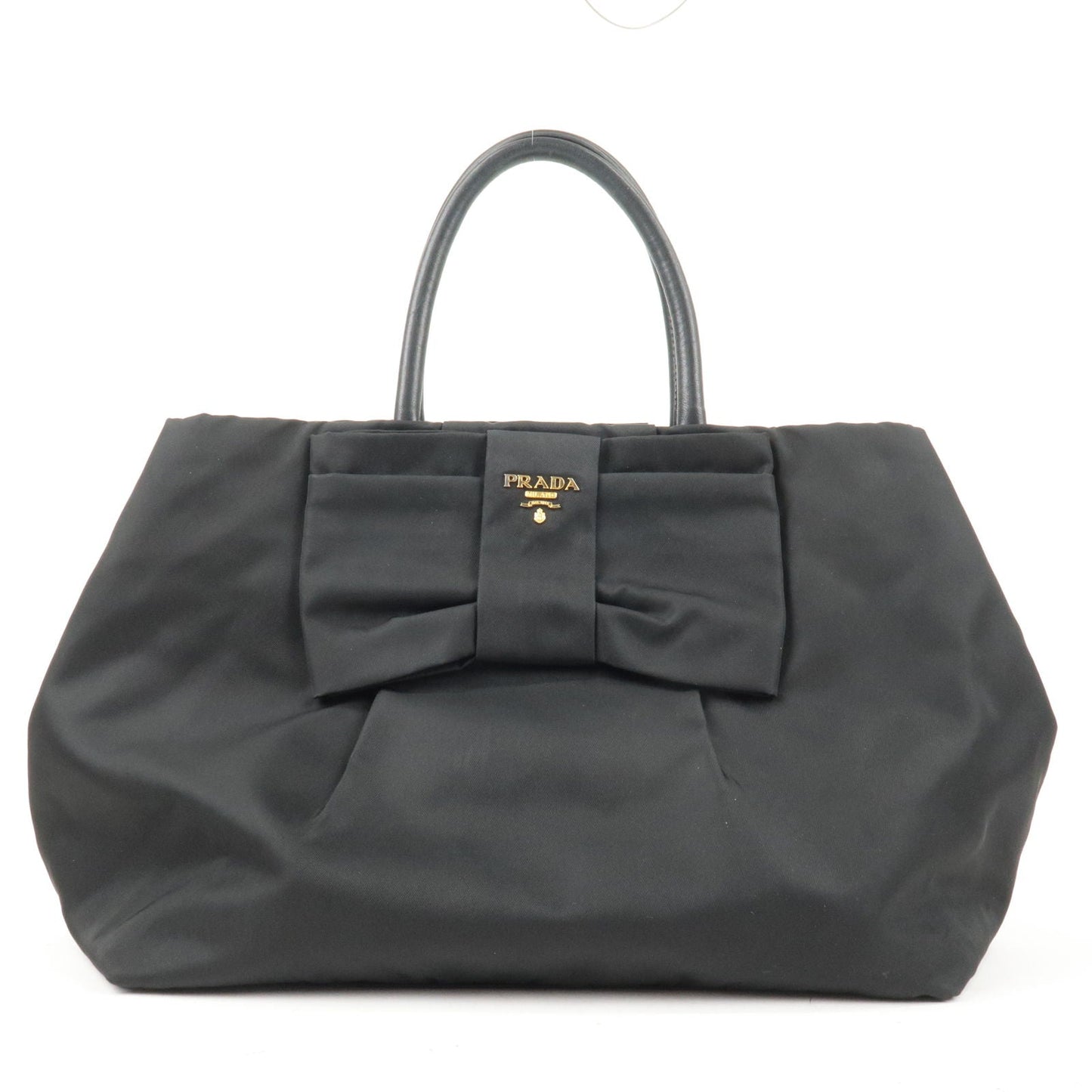 Prada Nylon Leather Ribbon Hand Bag Tote Bag NERO Black BN1601